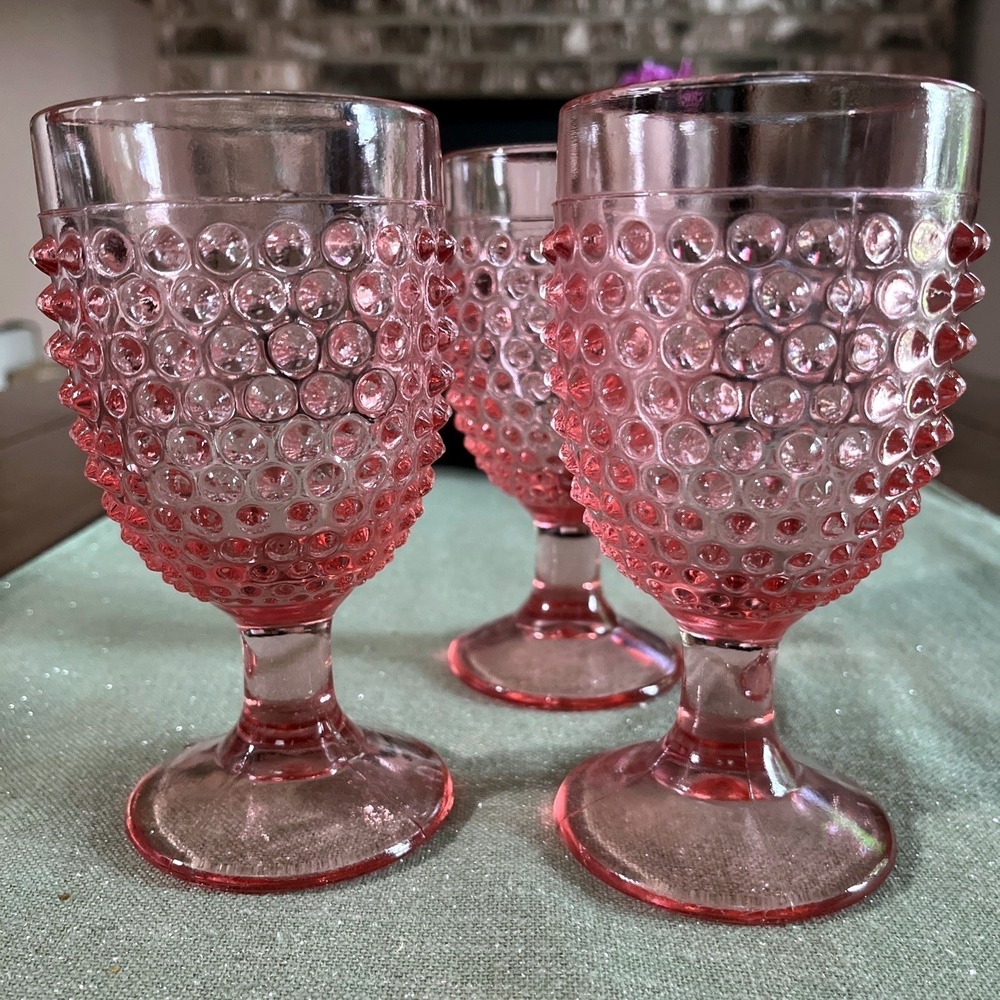 Vintage Smith Glass  Hobnail Cranberry Pink Water Goblet~set Of 3